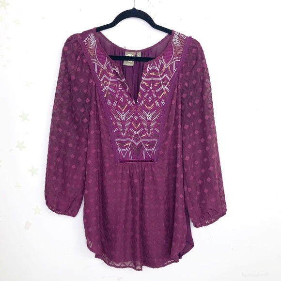 ANTHROPOLOGIE Some September Manderin collar burgundy blouse - Picture 2 of 10